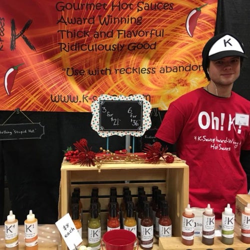 Founder Keenan Lee Adams selling K Sauce hot sauce