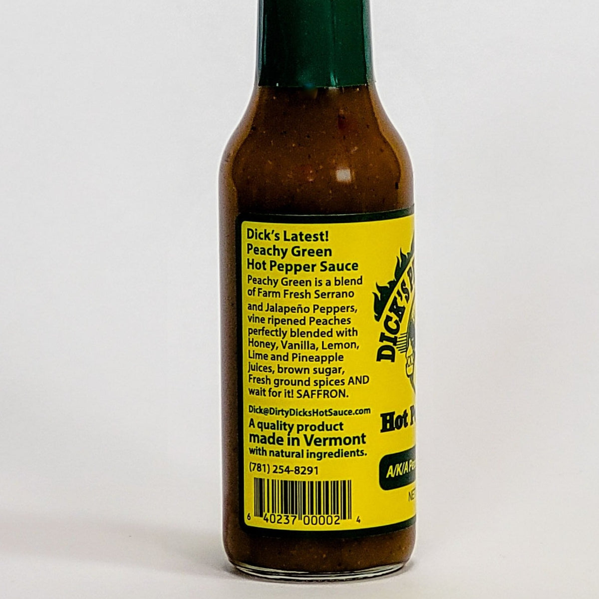 dirty dick&#39;s peachy green hot sauce label description